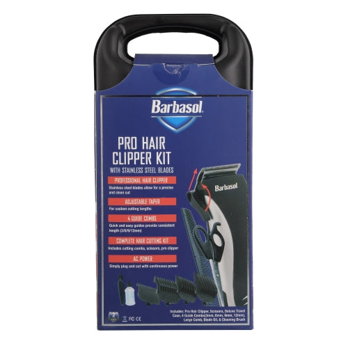 Barbasol 10-Piece Pro Hair Clipper Kit, Corded Haircut & Beard Trimmer with Stainless Steel Blades, Adjustable Taper, Guide Combs & Travel Case