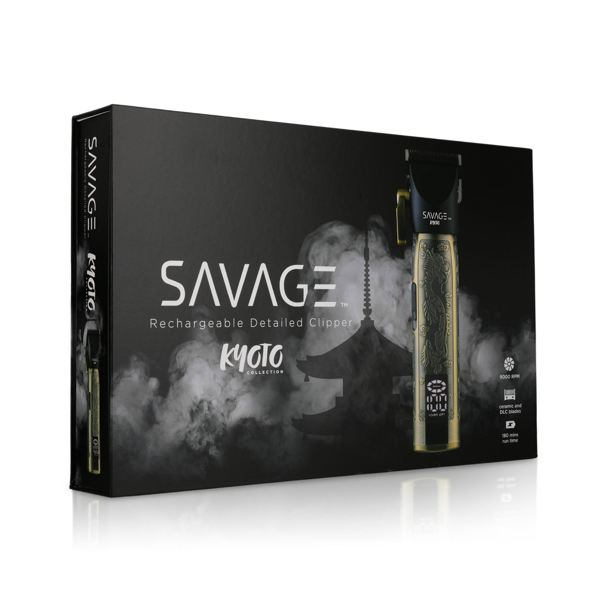 Savage Professional Hair Clippers for Men, Diamond-Like-Carbon Fixed Blade, Ceramic Moving Blade, Zinc Alloy Body, 180 Minute Runtime, LCD Screen, 7500/9000 RPM Settings, 4 Adjustable Cutting Lengths