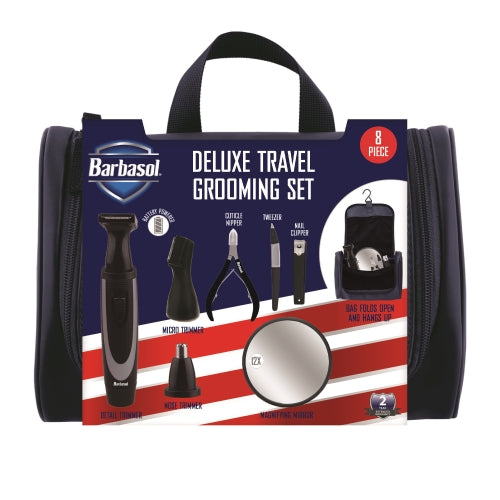 Deluxe Travel Grooming Set: Battery-Powered Detail Trimmer, Micro Trimmer, Nose Trimmer, Mirror, and More
