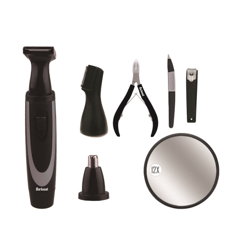 Deluxe Travel Grooming Set: Battery-Powered Detail Trimmer, Micro Trimmer, Nose Trimmer, Mirror, and More