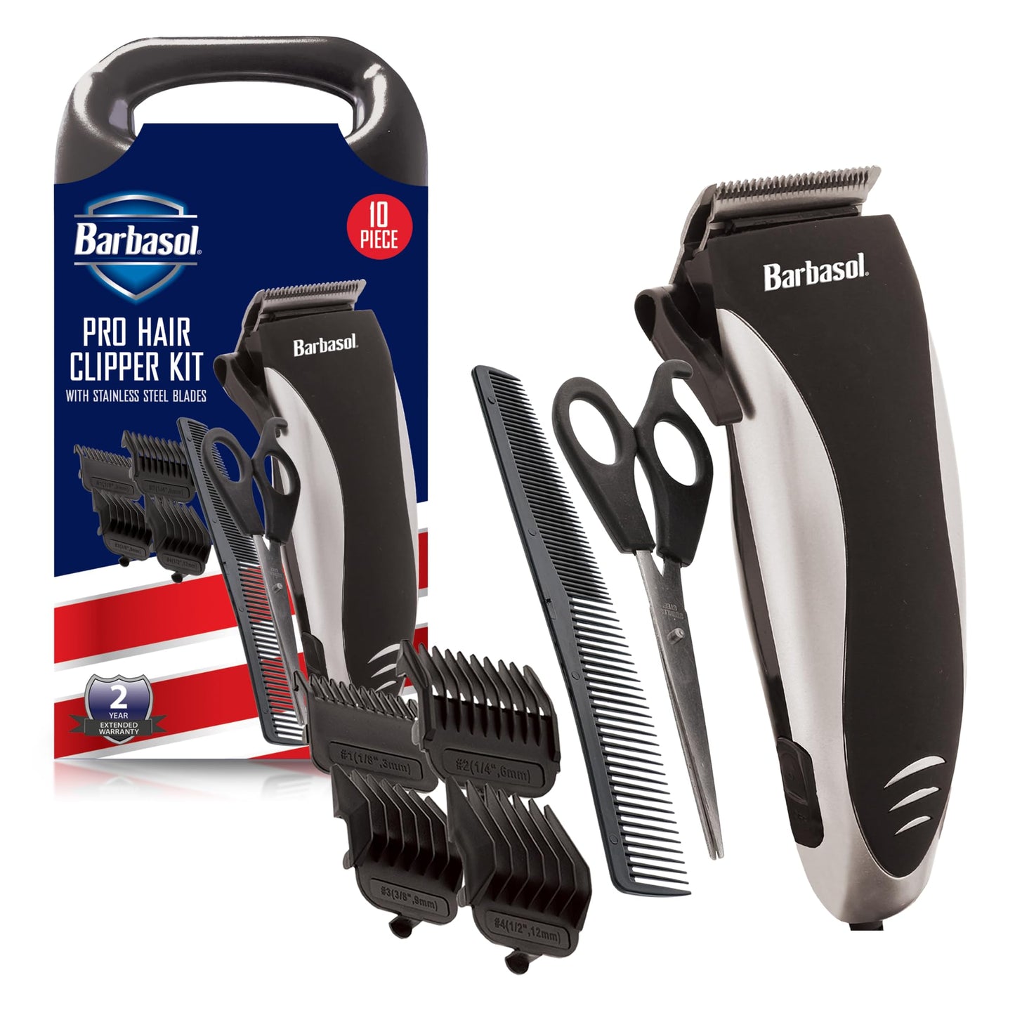 Professional Hair Clipper Kit with Stainless Steel Blades, 4 Guide Combs, Adjustable Taper and Travel Bag