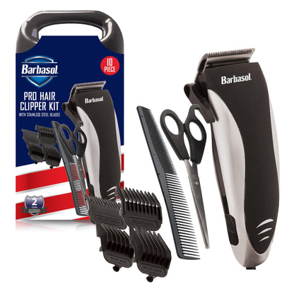 Professional Hair Clipper Kit with Stainless Steel Blades, 4 Guide Combs, Adjustable Taper and Travel Bag