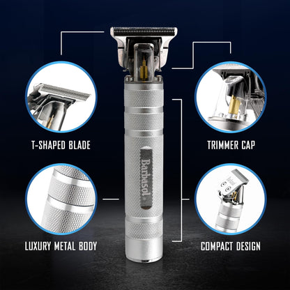 Stainless-Steel Rechargeable Zero-Gapped T-Blade Trimmer, Hanging Blade, 3 Guide Combs