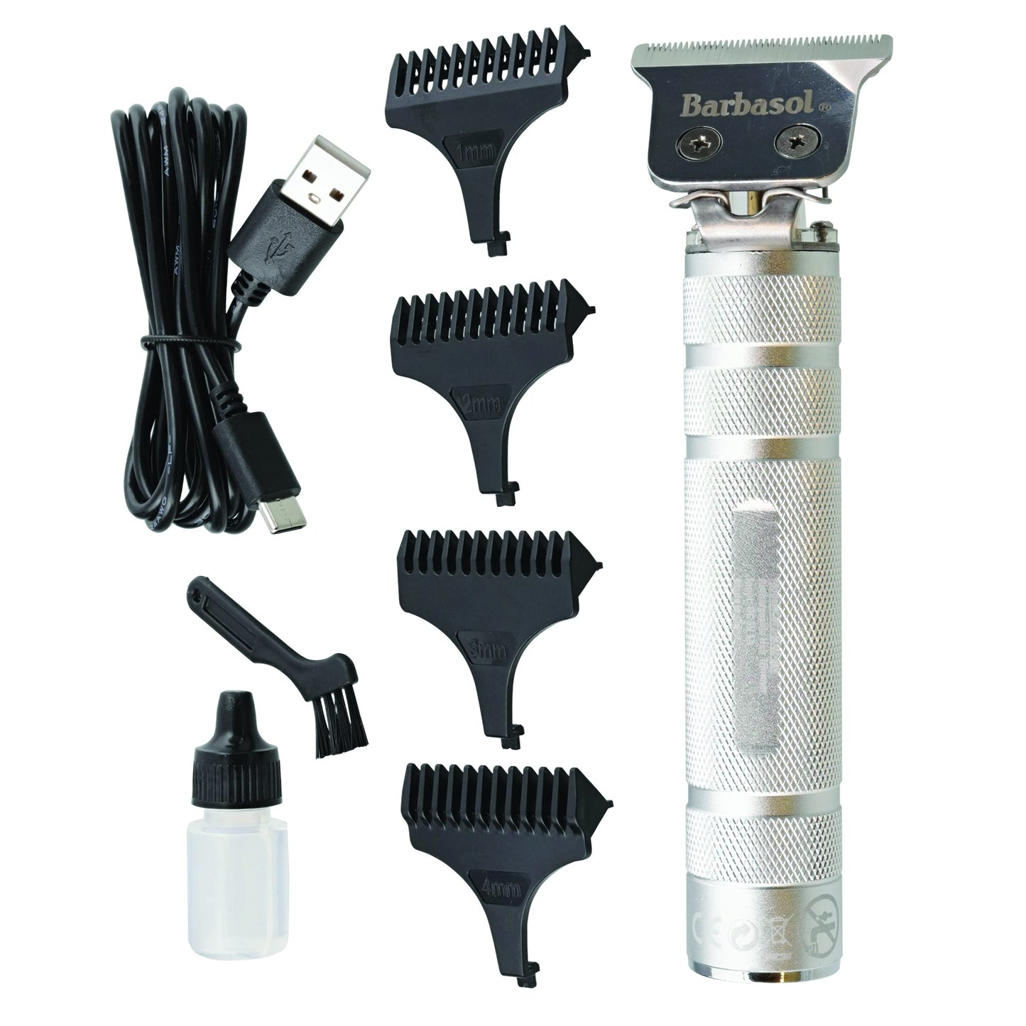 Stainless-Steel Rechargeable Zero-Gapped T-Blade Trimmer, Hanging Blade, 3 Guide Combs