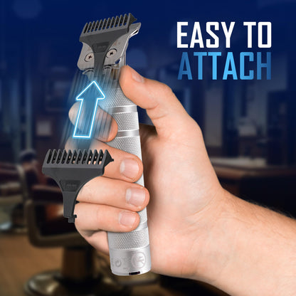 Stainless-Steel Rechargeable Zero-Gapped T-Blade Trimmer, Hanging Blade, 3 Guide Combs