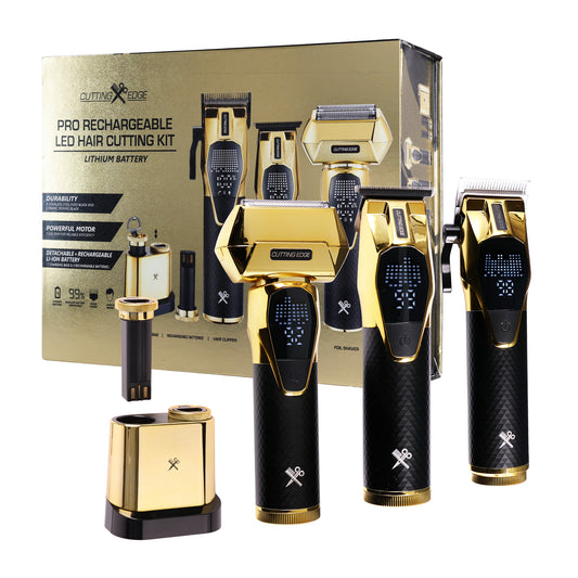 Cutting Edge Professional 3-Piece Interchangeable Battery Hair Cutting Kit with LED Display