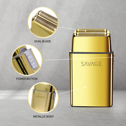 Savage Foil Shaver for Men, Professional Reciprocating Dual Blade Double Gold Foil Shaver, Hypoallergenic