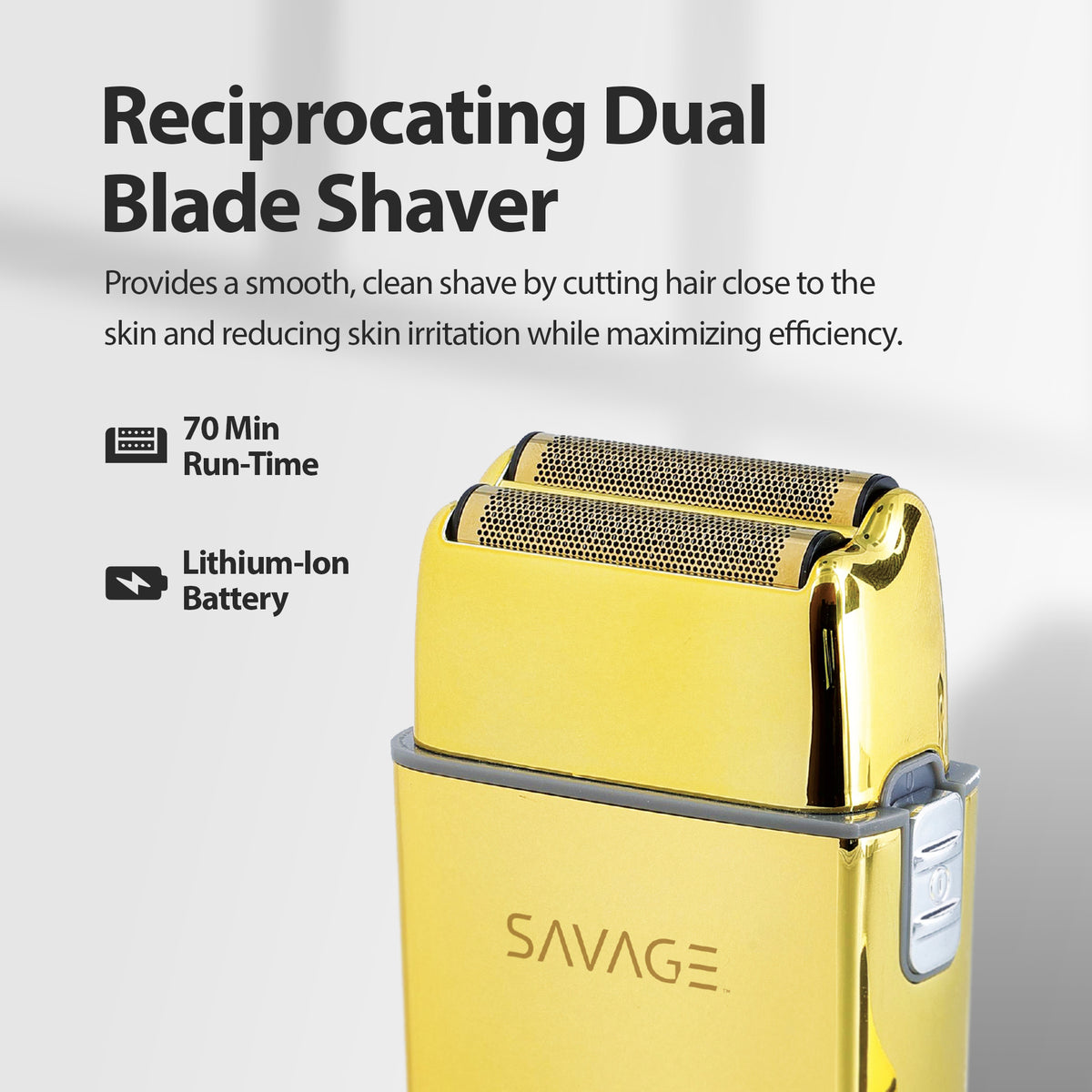 Savage Foil Shaver for Men, Professional Reciprocating Dual Blade Double Gold Foil Shaver, Hypoallergenic