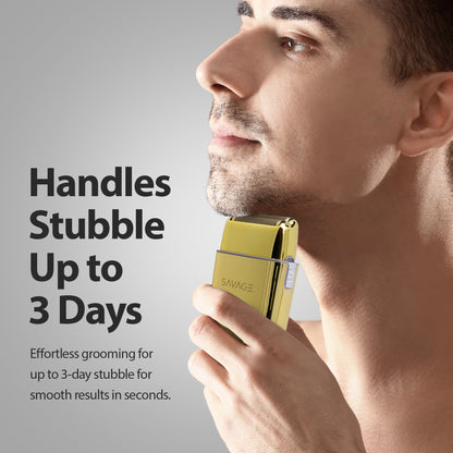 Savage Foil Shaver for Men, Professional Reciprocating Dual Blade Double Gold Foil Shaver, Hypoallergenic