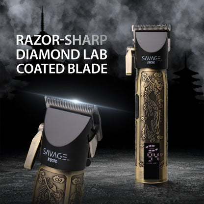 Savage Professional Hair Clippers for Men, Diamond-Like-Carbon Fixed Blade, Ceramic Moving Blade, Zinc Alloy Body, 180 Minute Runtime, LCD Screen, 7500/9000 RPM Settings, 4 Adjustable Cutting Lengths