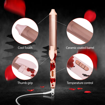 Savage Hair Curler, Professional Curling Wand for Women, Kyoto Design, 1” inch Ceramic Plated Barrel, PTC Heating Element