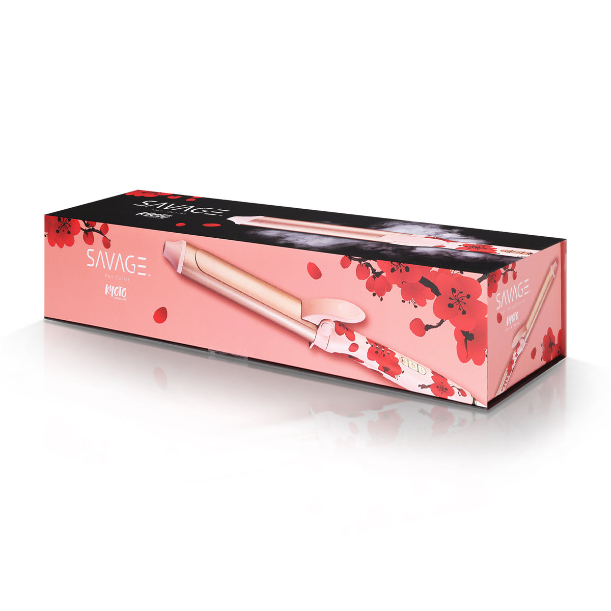Savage Hair Curler, Professional Curling Wand for Women, Kyoto Design, 1” inch Ceramic Plated Barrel, PTC Heating Element