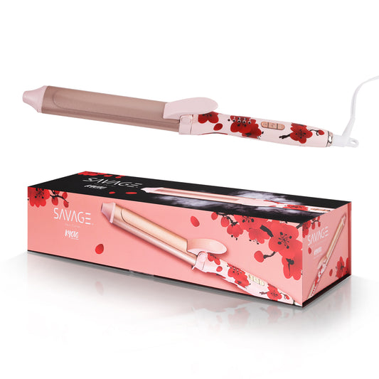 Savage Hair Curler, Professional Curling Wand for Women, Kyoto Design, 1” inch Ceramic Plated Barrel, PTC Heating Element