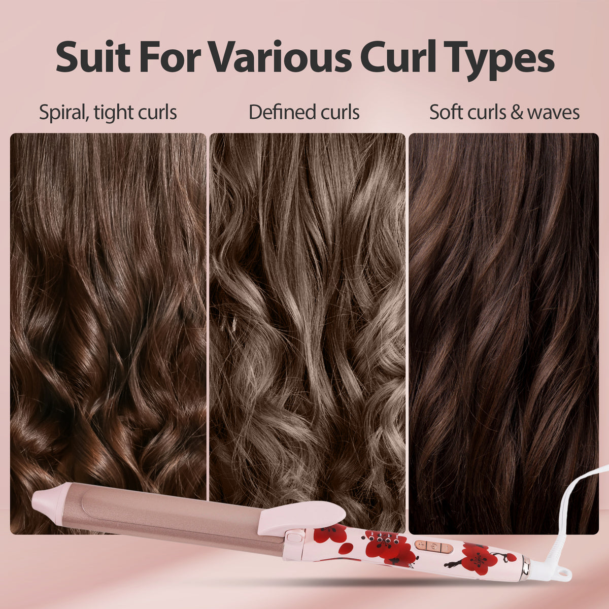 Savage Hair Curler, Professional Curling Wand for Women, Kyoto Design, 1” inch Ceramic Plated Barrel, PTC Heating Element