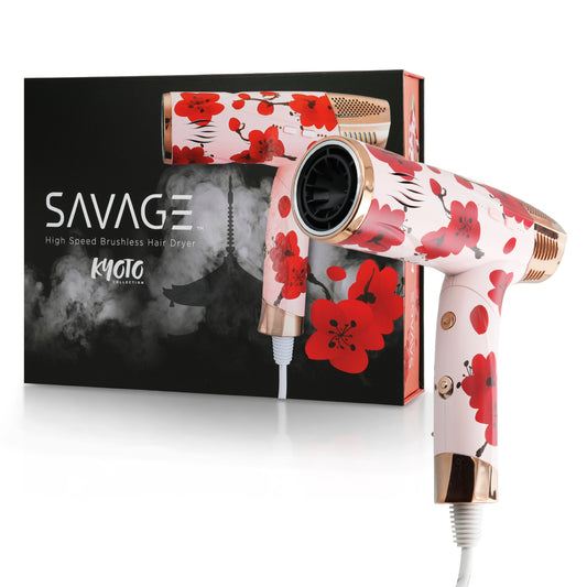 Savage Hair Dryer, Professional Blow Dryer for Women, Kyoto Design, 110,000 RPM Brushless Motor, Cool Shot