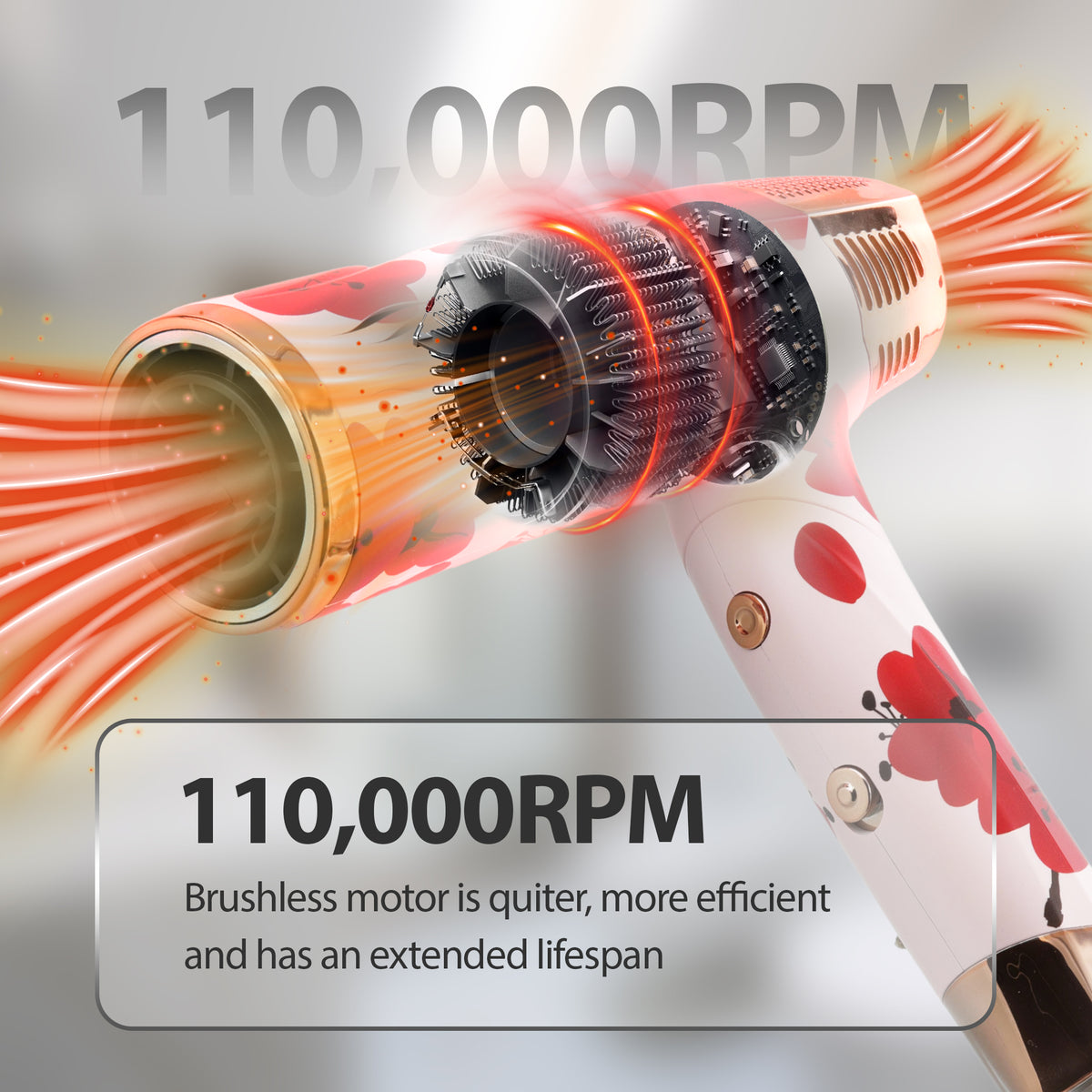Savage Hair Dryer, Professional Blow Dryer for Women, Kyoto Design, 110,000 RPM Brushless Motor, Cool Shot