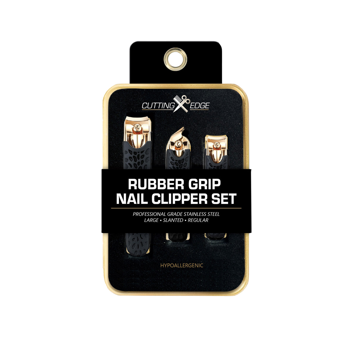 Cutting Edge Nail Clipper Set, 3 Piece Stainless Steel Nail Clippers with Rubber Grip