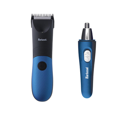 Barbasol Men’s Full Body Hair Trimmer and LED Ear & Nose Trimmer, 2-Piece Wet & Dry Grooming Bundle, Blue and Black