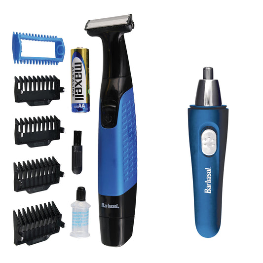 Barbasol Men’s Face and Body Trimmer with Rechargeable Nose and Ear Hair Trimmer, 2-Piece Wet and Dry Grooming Bundle