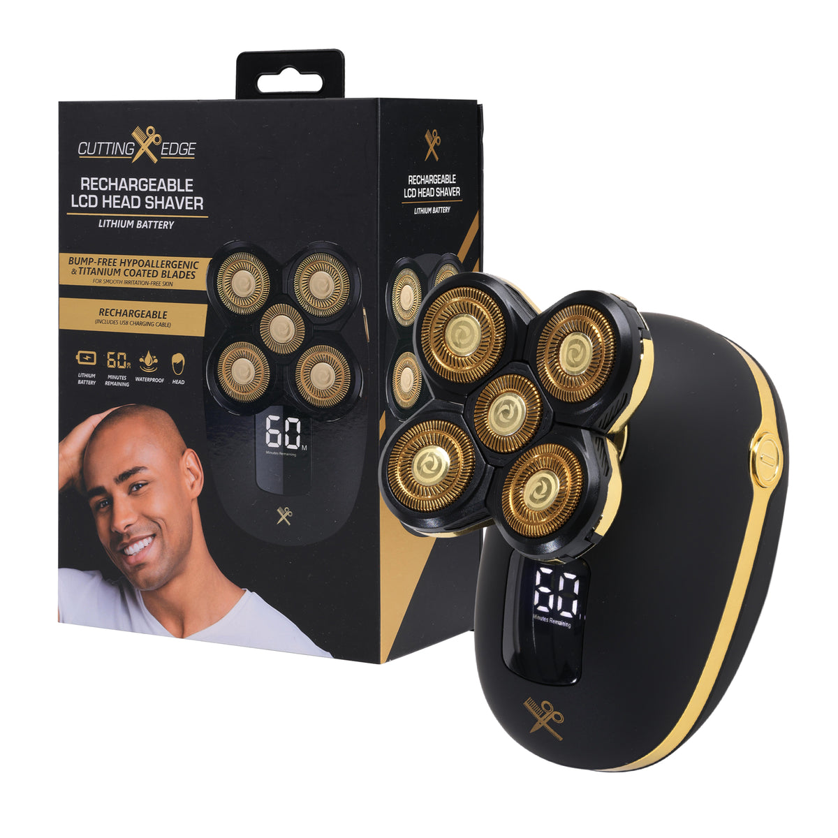 Cutting Edge Rechargeable Head Shaver for Men, 5 Pivoting Rotary Heads, Wet & Dry Waterproof Electric Head Razor