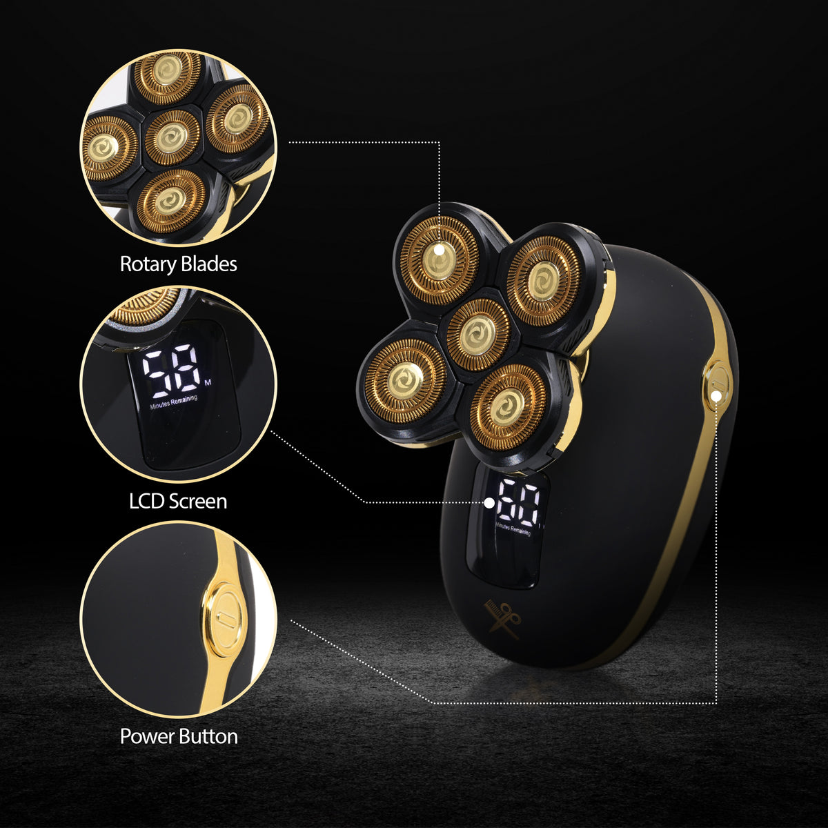 Cutting Edge Rechargeable Head Shaver for Men, 5 Pivoting Rotary Heads, Wet & Dry Waterproof Electric Head Razor