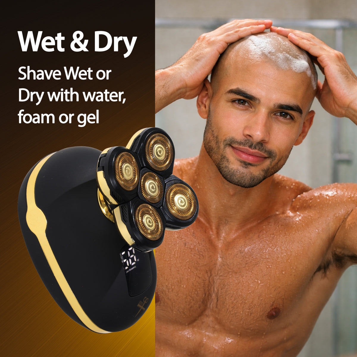 Cutting Edge Rechargeable Head Shaver for Men, 5 Pivoting Rotary Heads, Wet & Dry Waterproof Electric Head Razor