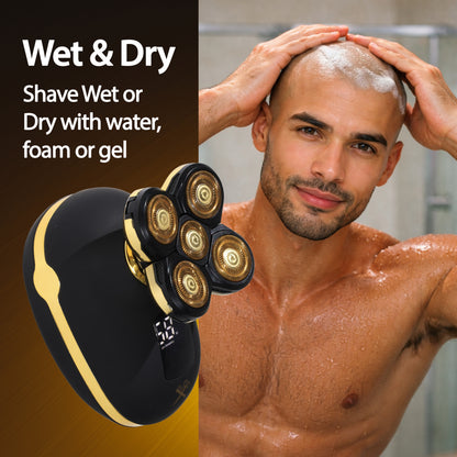 Cutting Edge Rechargeable Head Shaver for Men, 5 Pivoting Rotary Heads, Wet & Dry Waterproof Electric Head Razor