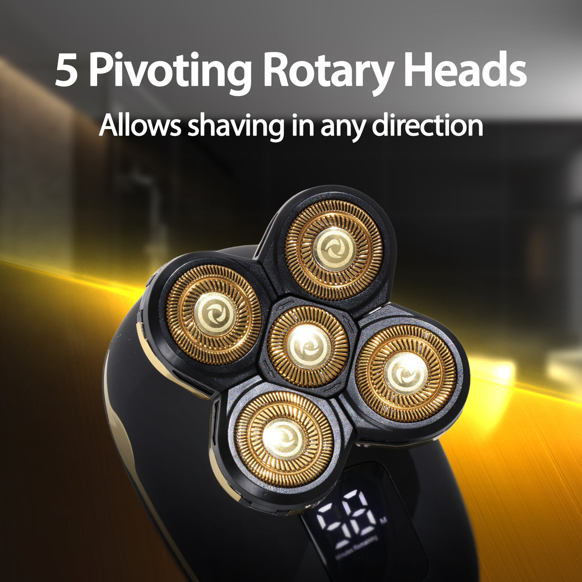 Cutting Edge Rechargeable Head Shaver for Men, 5 Pivoting Rotary Heads, Wet & Dry Waterproof Electric Head Razor
