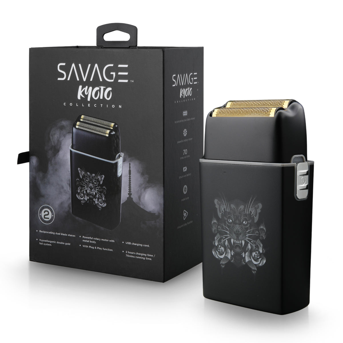Savage Foil Shaver for Men, Professional Reciprocating Dual Blade Double Gold Foil Shaver, Hypoallergenic