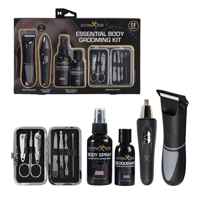 Cutting Edge Essential Body Grooming Kit for Men, 15-Piece Gift Set with Body Groomer, Nose and Ear Trimmer