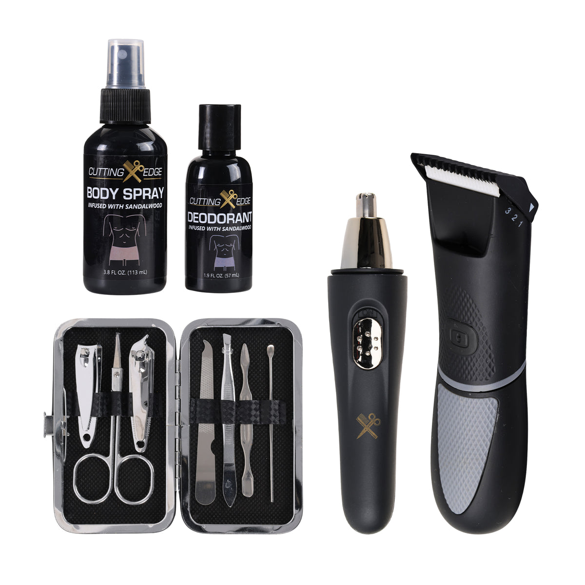 Cutting Edge Essential Body Grooming Kit for Men, 15-Piece Gift Set with Body Groomer, Nose and Ear Trimmer