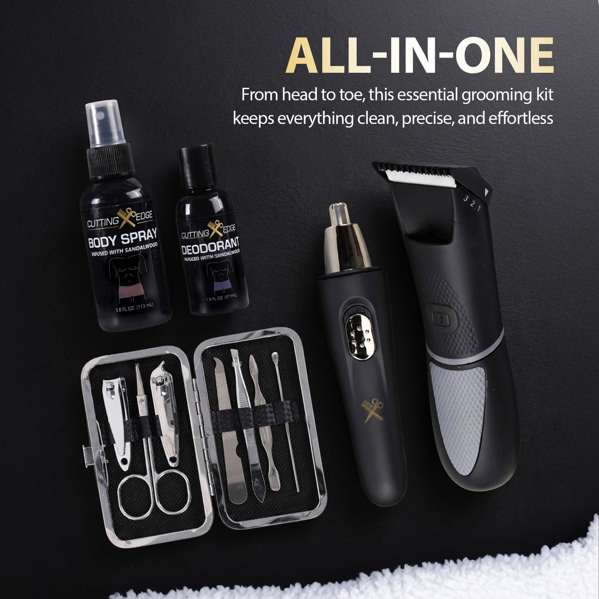 Cutting Edge Essential Body Grooming Kit for Men, 15-Piece Gift Set with Body Groomer, Nose and Ear Trimmer