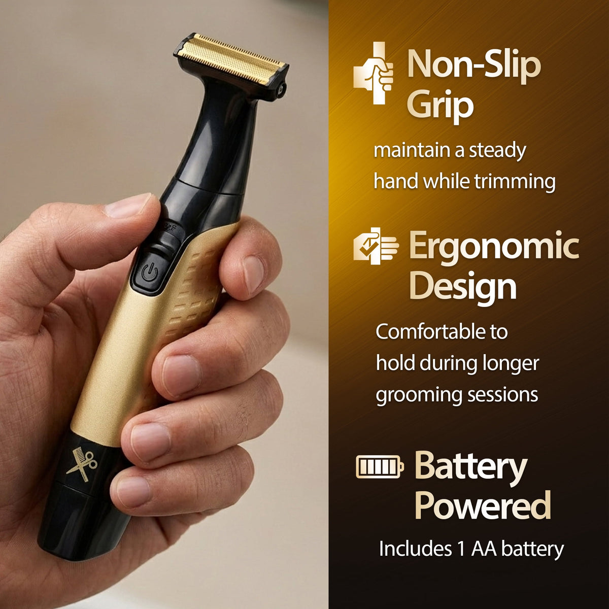 Cutting Edge Single Blade Face & Body Shaver for Men w/ 5 Guide Combs, Wet/Dry Battery-Powered