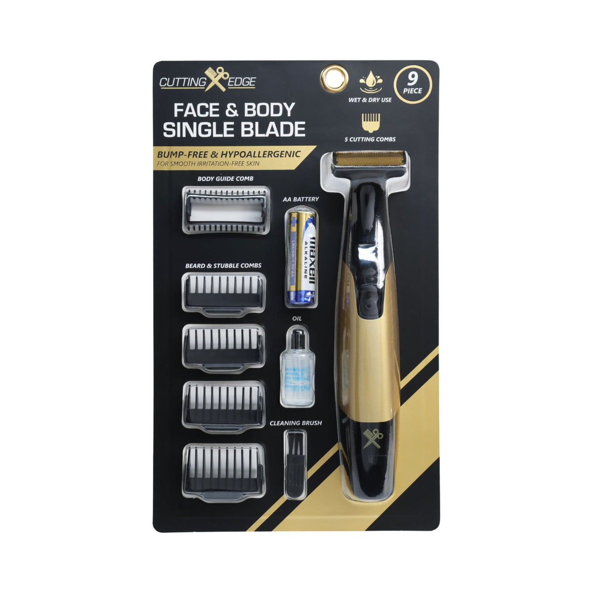 Cutting Edge Single Blade Face & Body Shaver for Men w/ 5 Guide Combs, Wet/Dry Battery-Powered