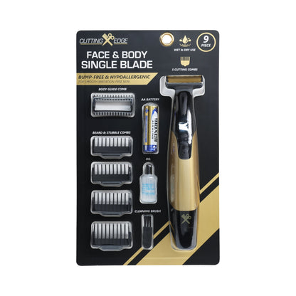 Cutting Edge Single Blade Face & Body Shaver for Men w/ 5 Guide Combs, Wet/Dry Battery-Powered