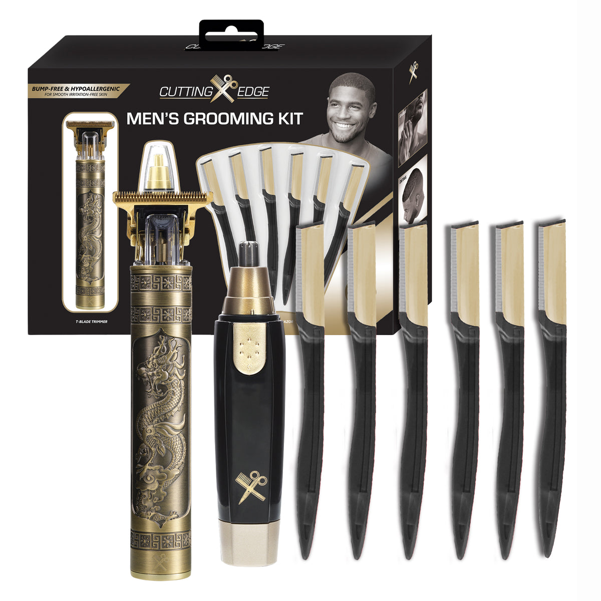 Cutting Edge Men's Grooming Kit Gift Set with T Blade Trimmer, Ear and Nose Hair Trimmer