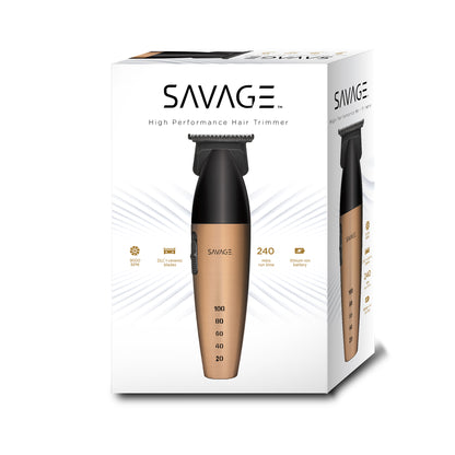 Savage High-Performance Hair Trimmer, 9000 RPM Motor, DLC + Ceramic Blades, 240-Minute Runtime, Lithium-Ion Rechargeable