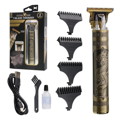 Cutting Edge T-Blade Beard Trimmer for Men with Ergonomic Dragon Handle, Zero-Gapped, 4 Guide Combs