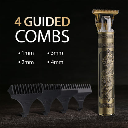 Cutting Edge T-Blade Beard Trimmer for Men with Ergonomic Dragon Handle, Zero-Gapped, 4 Guide Combs