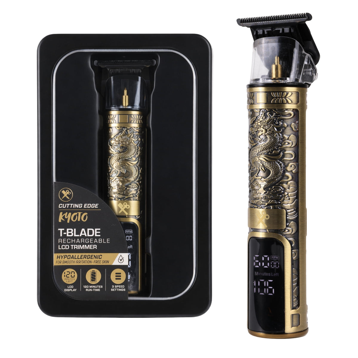 Cutting Edge Kyoto T-Blade Rechargeable Beard Trimmer for Men, Hair & Detail Grooming, LCD Display