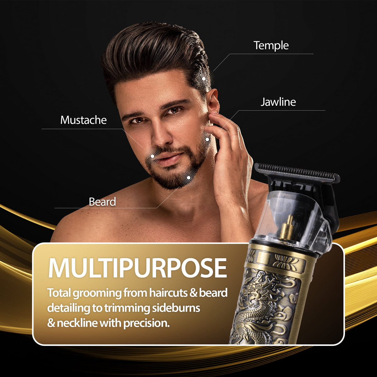 Cutting Edge Kyoto T-Blade Rechargeable Beard Trimmer for Men, Hair & Detail Grooming, LCD Display