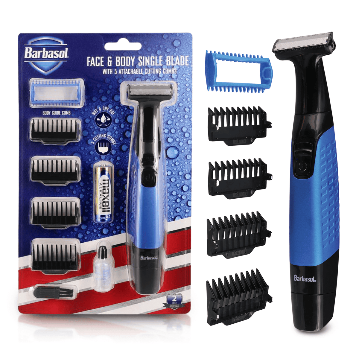 Barbasol Men’s Face and Body Trimmer with Rechargeable Nose and Ear Hair Trimmer, 2-Piece Wet and Dry Grooming Bundle