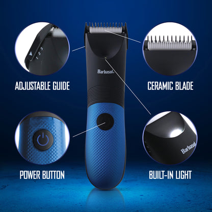 Barbasol Men’s Full Body Hair Trimmer and LED Ear & Nose Trimmer, 2-Piece Wet & Dry Grooming Bundle, Blue and Black