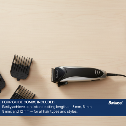 Barbasol 10-Piece Pro Hair Clipper Kit, Corded Haircut & Beard Trimmer with Stainless Steel Blades, Adjustable Taper, Guide Combs & Travel Case