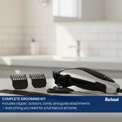 Barbasol 10-Piece Pro Hair Clipper Kit, Corded Haircut & Beard Trimmer with Stainless Steel Blades, Adjustable Taper, Guide Combs & Travel Case