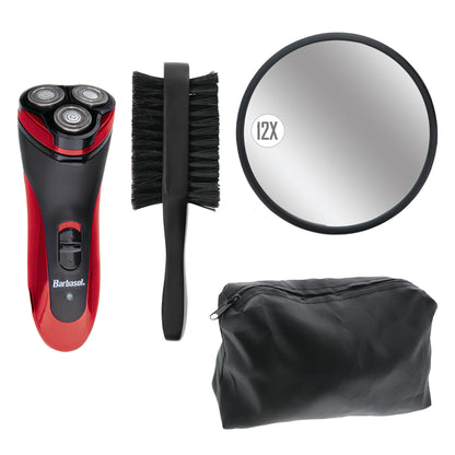 Ultimate Grooming Essentials Set: Rechargeable Shaver, Boar-Bristle Brush, 12X Magnifying Mirror, and Travel Bag