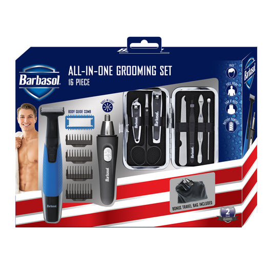 Ultimate Travel Grooming Kit: One-Blade Shaver, Ear & Nose Trimmer, Manicure Set, and Travel Bag