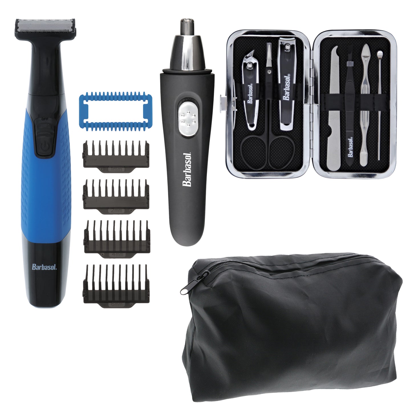 Ultimate Travel Grooming Kit: One-Blade Shaver, Ear & Nose Trimmer, Manicure Set, and Travel Bag