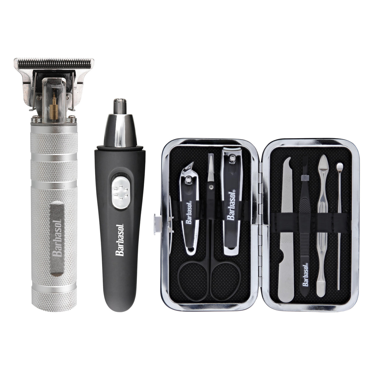 Deluxe Travel Grooming Kit: Rechargeable T Blade Shaver, Ear and Nose Trimmer, Manicure Set