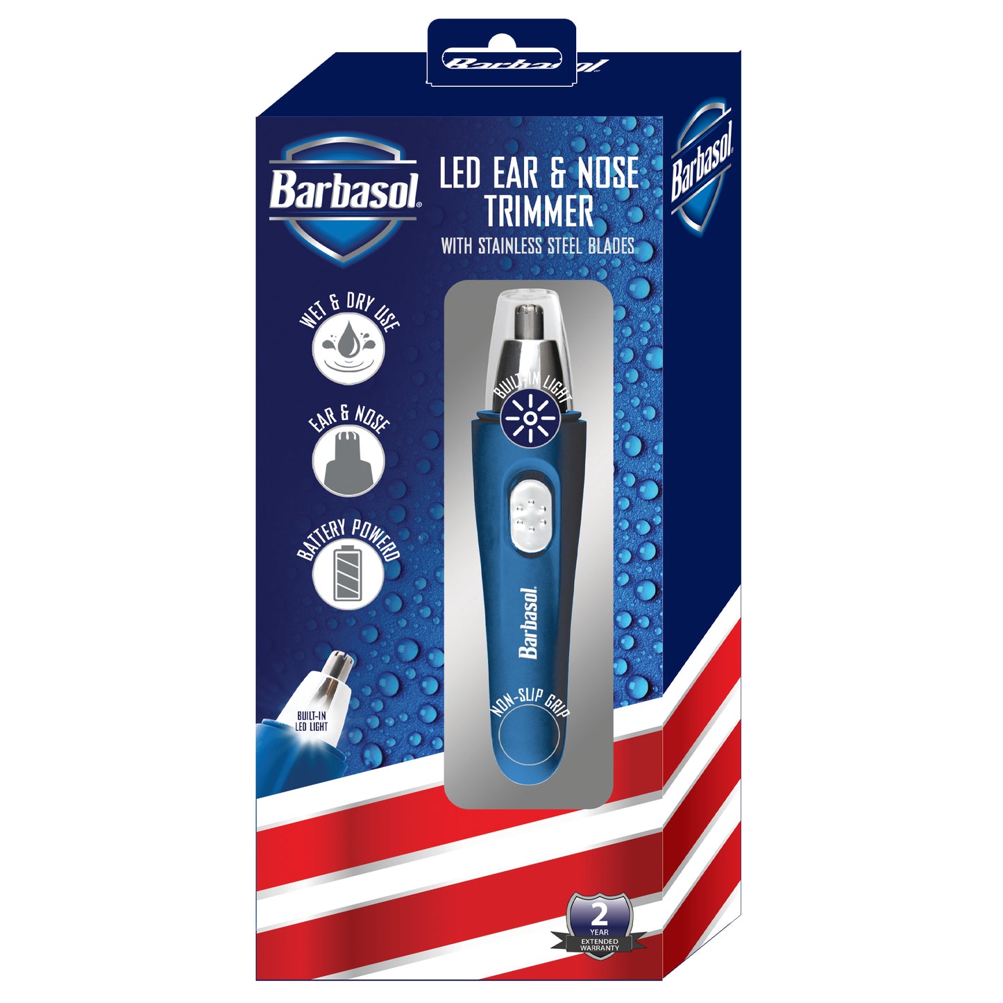 Barbasol Light Up Ear & Nose Trimmer  
Wet and Dry
Non Slip Grip